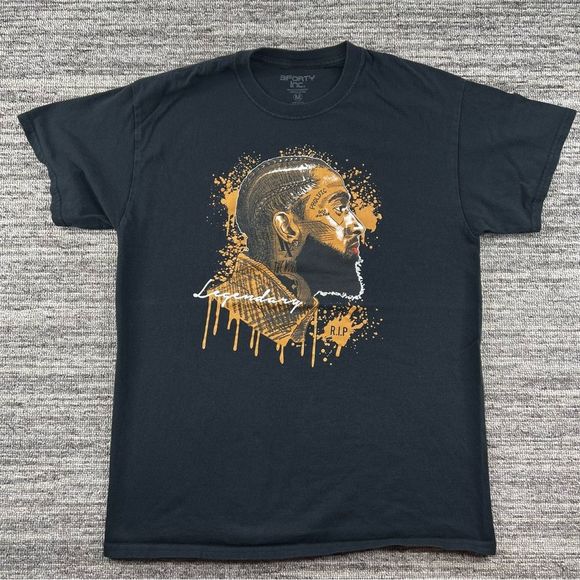 3Forty Nipsey Hustle Black Short Sleeves T-Shirt Graphic Legendary R.I.P Size M - Picture 1 of 8